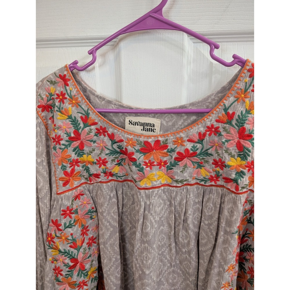 Savanna Jane Embroidered Peasant Blouse Floral Boho Top - Size 1X - Picture 5 of 6